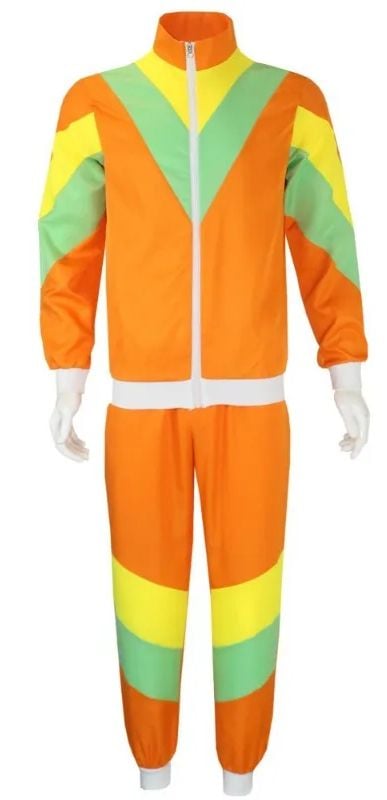 Unbranded 80s Retro Tracksuit Size L Orange Green Yellow Colorblock 1