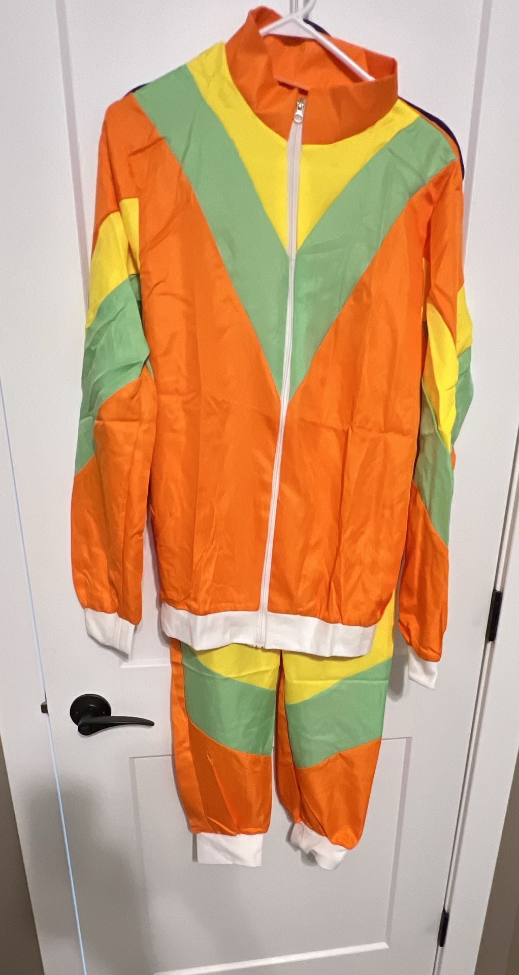 Unbranded 80s Retro Tracksuit Size L Orange Green Yellow Colorblock 5