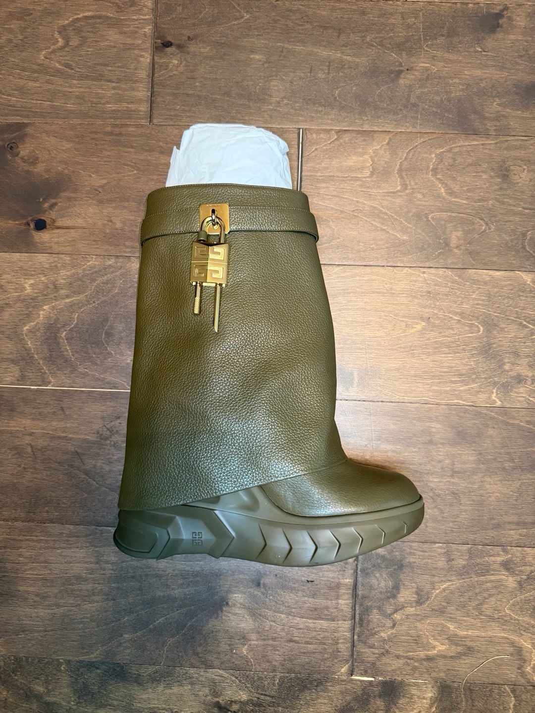 Givenchy Shark Lock Leather Boots Green 3