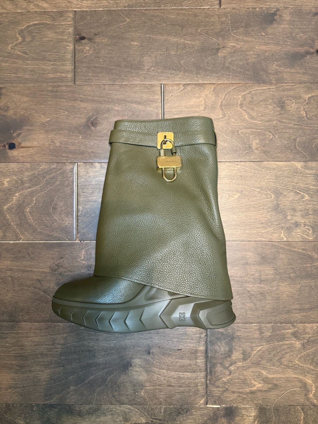 Givenchy Shark Lock Leather Boots Green 4