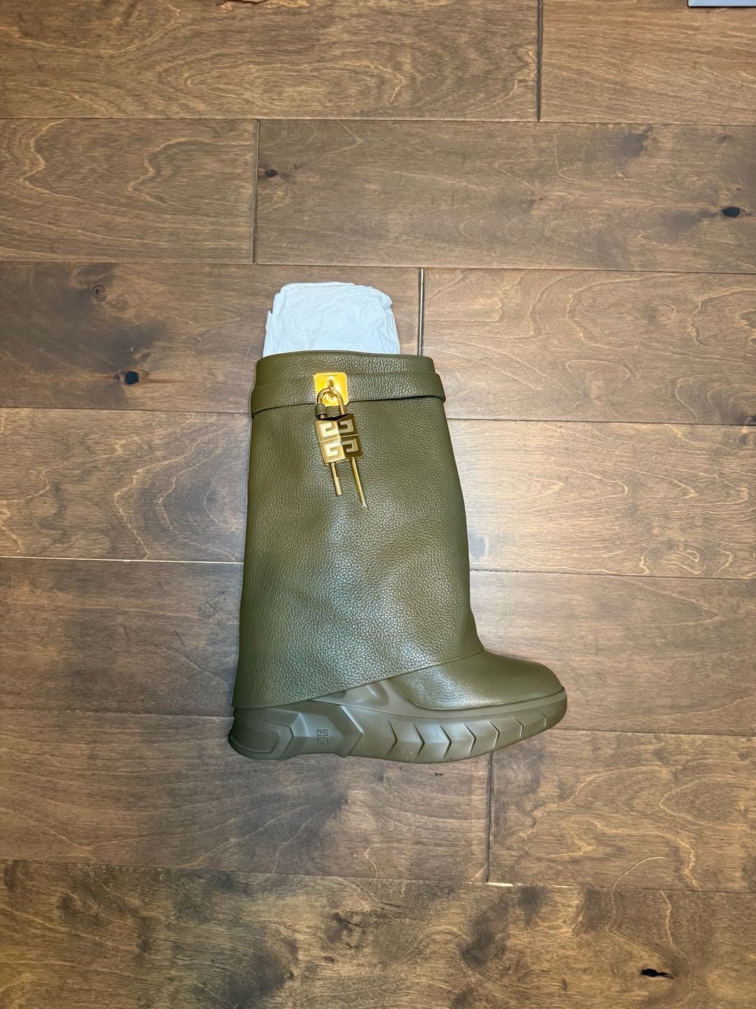 Givenchy Shark Lock Leather Boots Green 5