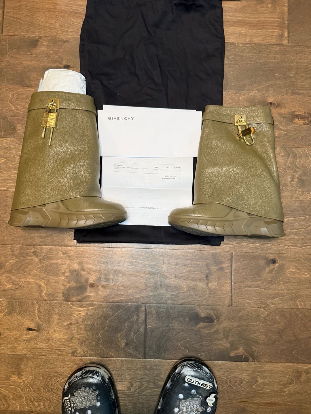 Givenchy Shark Lock Leather Boots Green 7