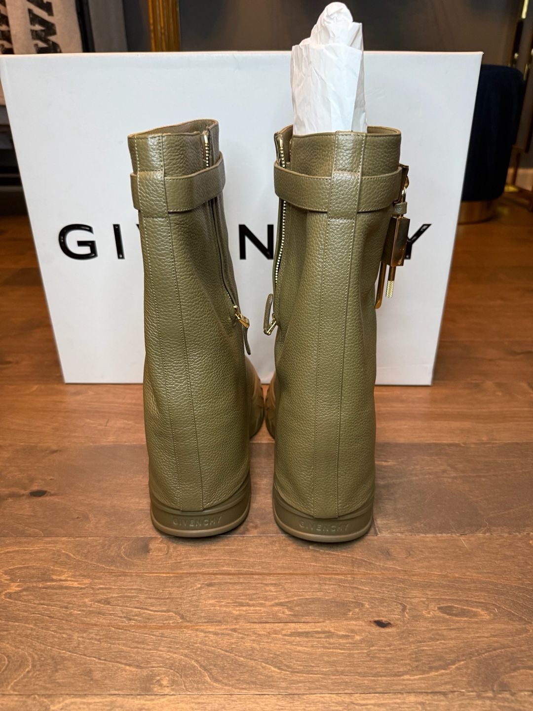 Givenchy Shark Lock Leather Boots Green 9