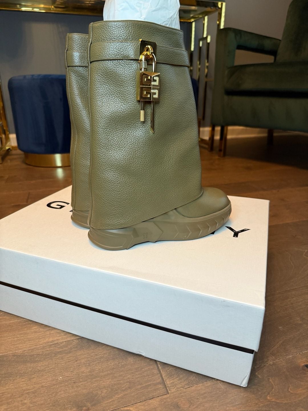 Givenchy Shark Lock Leather Boots Green 11