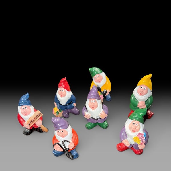 Unbranded Miniature Garden Gnome Figurines Set of 7 Resin Statues