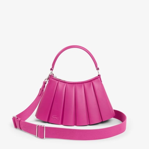 Lacoste Small Lenglen Leather Bag Pink Pleated Shoulder Bag  NWT
