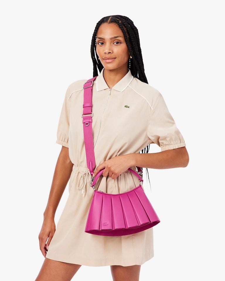 Lacoste Small Lenglen Leather Bag Pink Pleated Shoulder Bag NWT 6