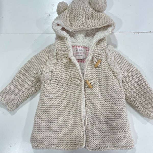 Zara Knitwear Hooded Cardigan Size 12-18 Months Beige Bear Ears