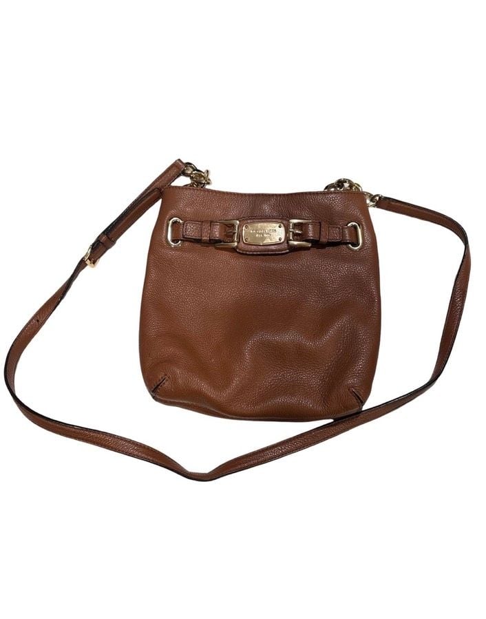 Michael Kors Brown Pebbled Leather Hamilton Crossbody Bag Gold Hardware 2