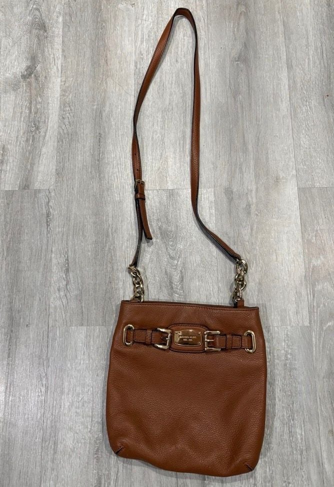 Michael Kors Brown Pebbled Leather Hamilton Crossbody Bag Gold Hardware 6