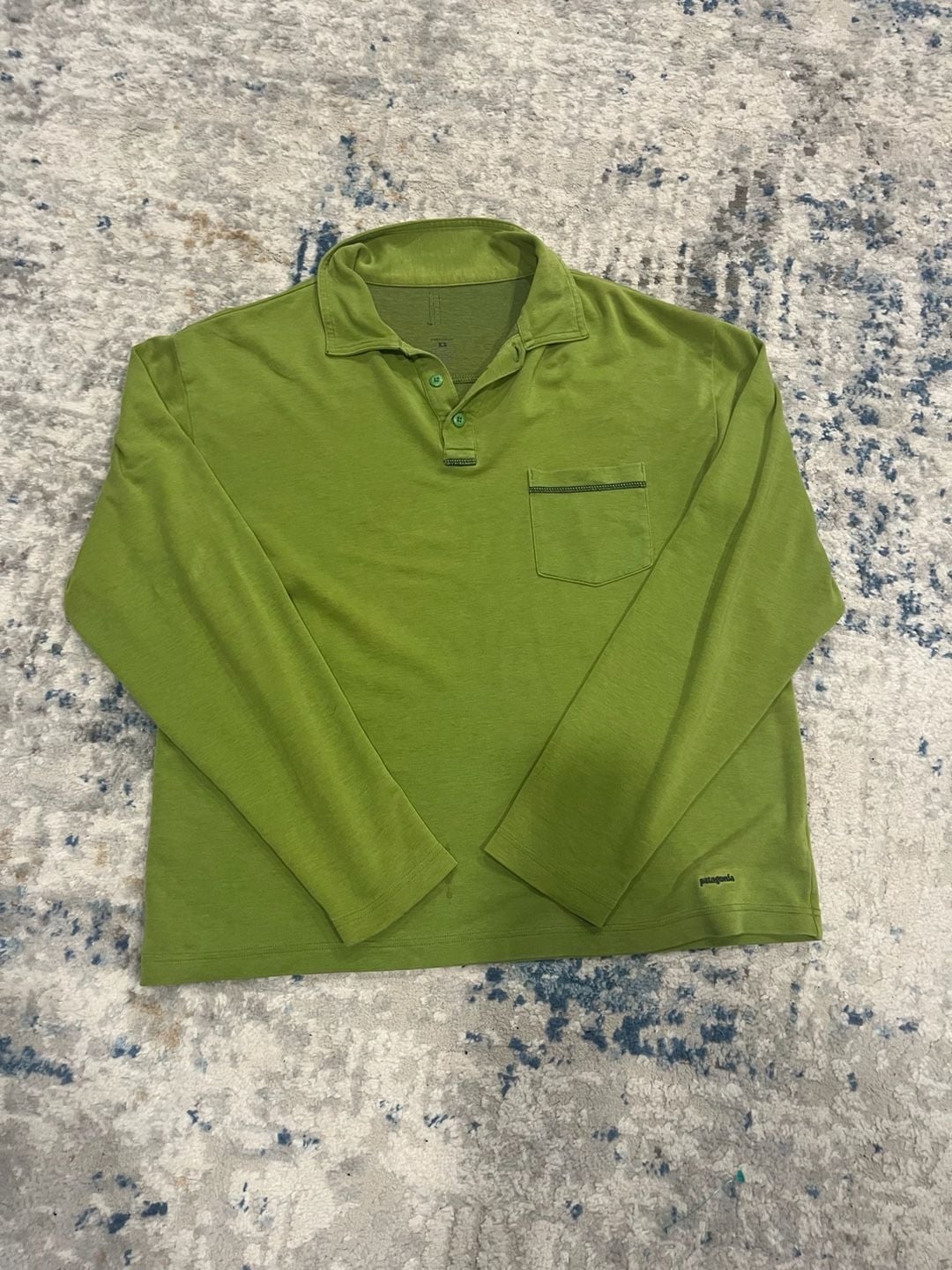 Patagonia Long Sleeve Polo Shirt Size M Green Pocket 2