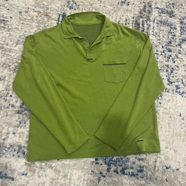 Patagonia Long Sleeve Polo Shirt Size M Green Pocket