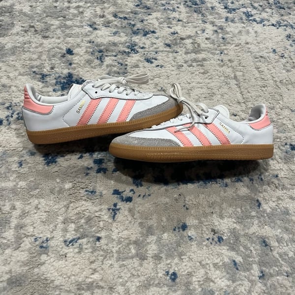 Kids Adidas Samba OG GS Size 3 White Pink Sneakers