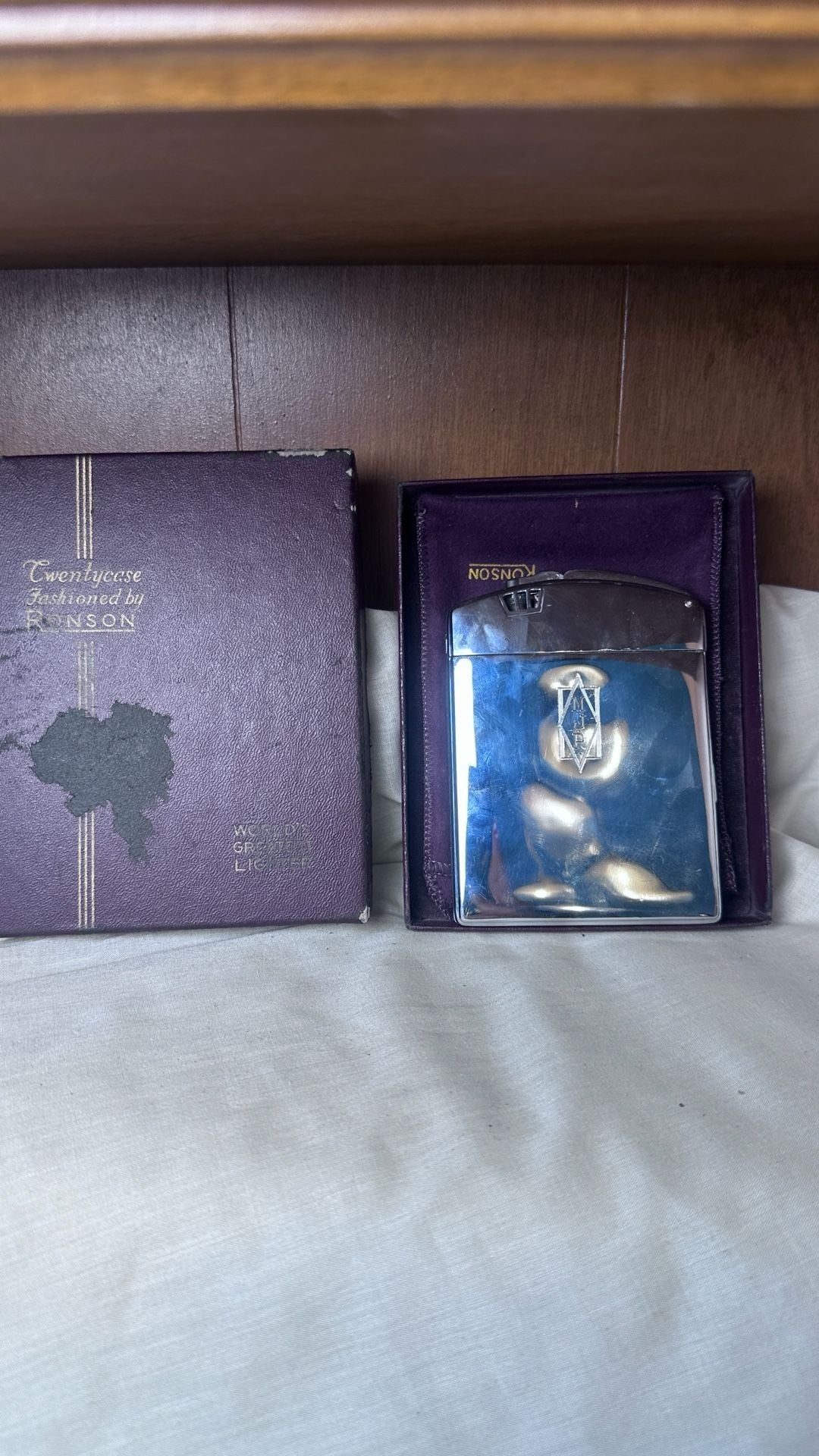 Ronson Twentycase Vintage Art Deco Combination Cigarette Case and Lighter with 1