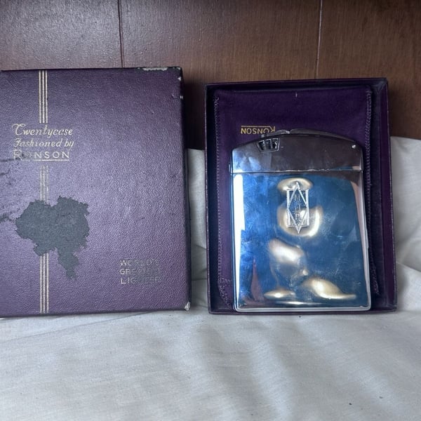 Ronson Twentycase Vintage Art Deco Combination Cigarette Case and Lighter with