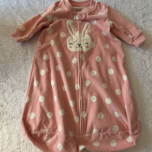 Carter's Bunny Fleece Sleep Sack Size 0-3M Pink Polka Dot