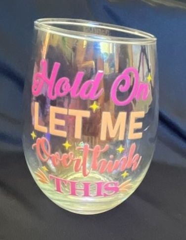 Hold On Let Me Overthink This Novelty Stemless Wine Glass Gift Box 1