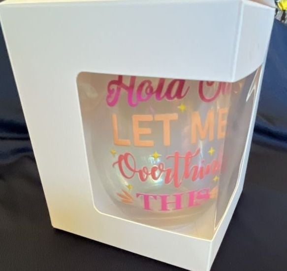 Hold On Let Me Overthink This Novelty Stemless Wine Glass Gift Box 4