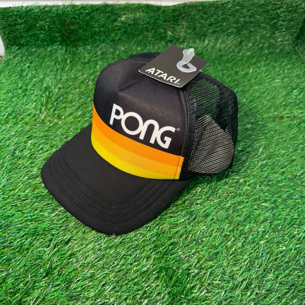 Atari PONG Trucker Hat NWT Retro Stripe Black Mesh Snapback H3 Headwear