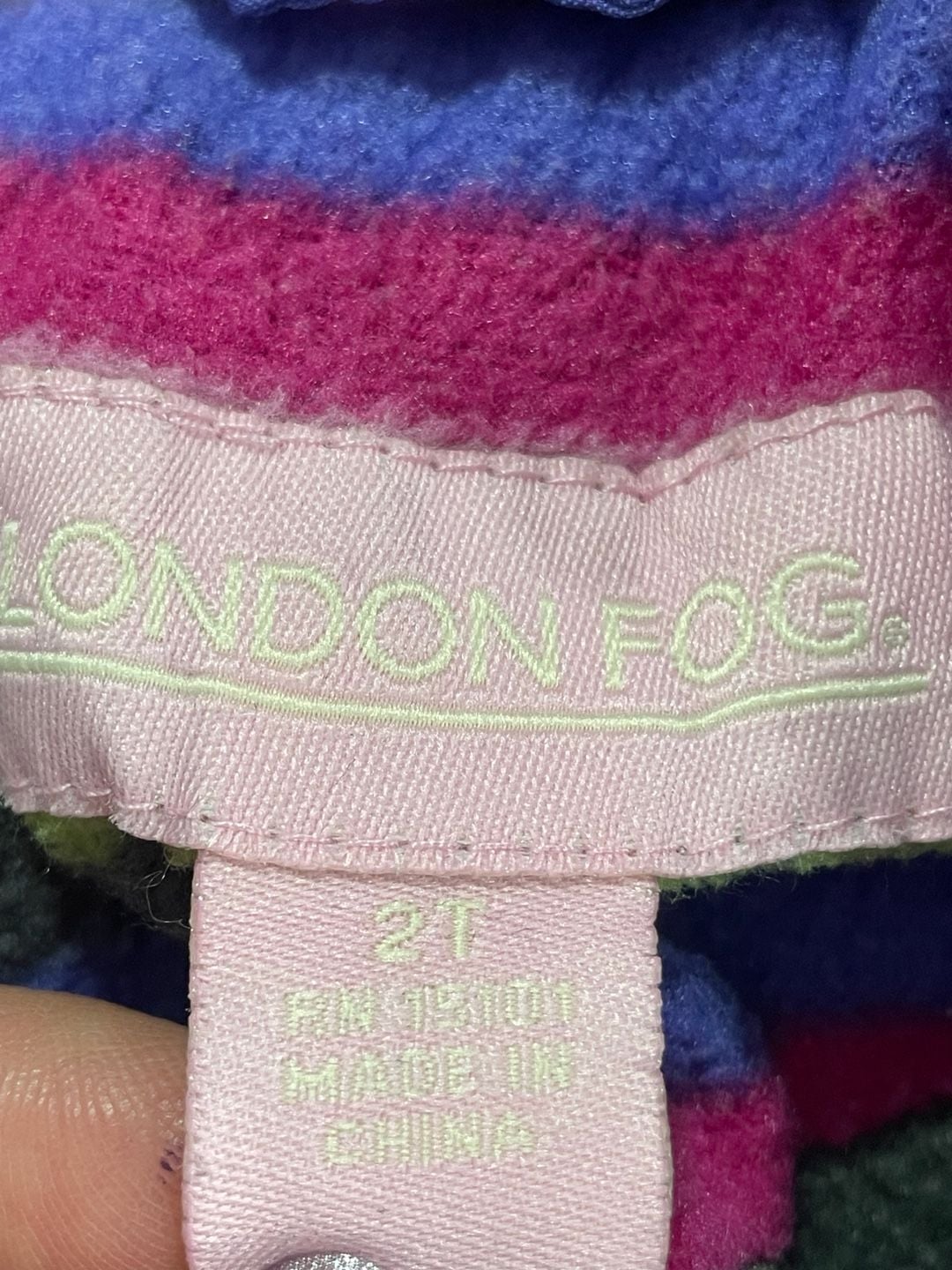 London Fog Winter Puffer Jacket Size 2T Purple Striped Fleece Hood 5