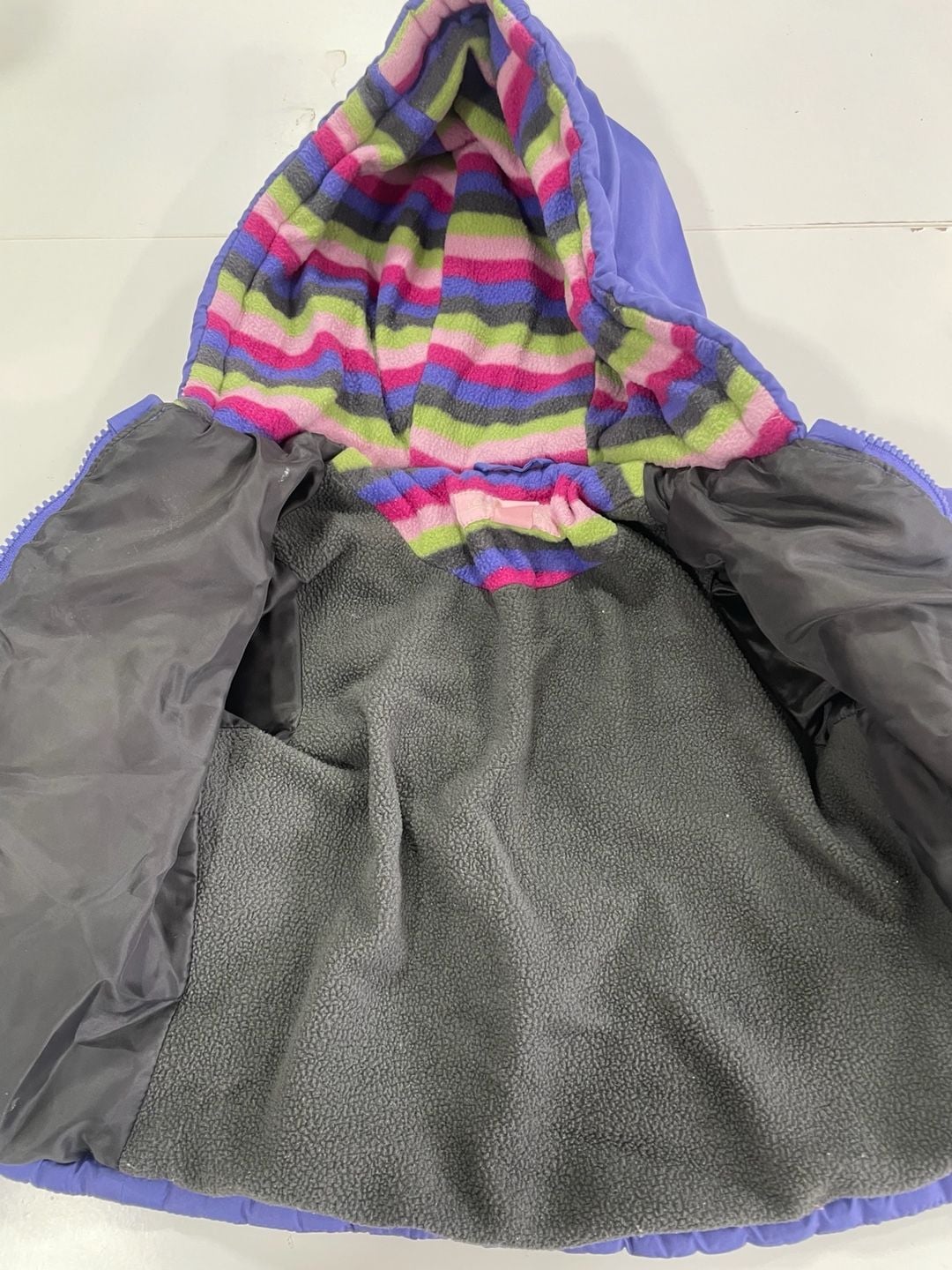 London Fog Winter Puffer Jacket Size 2T Purple Striped Fleece Hood 6