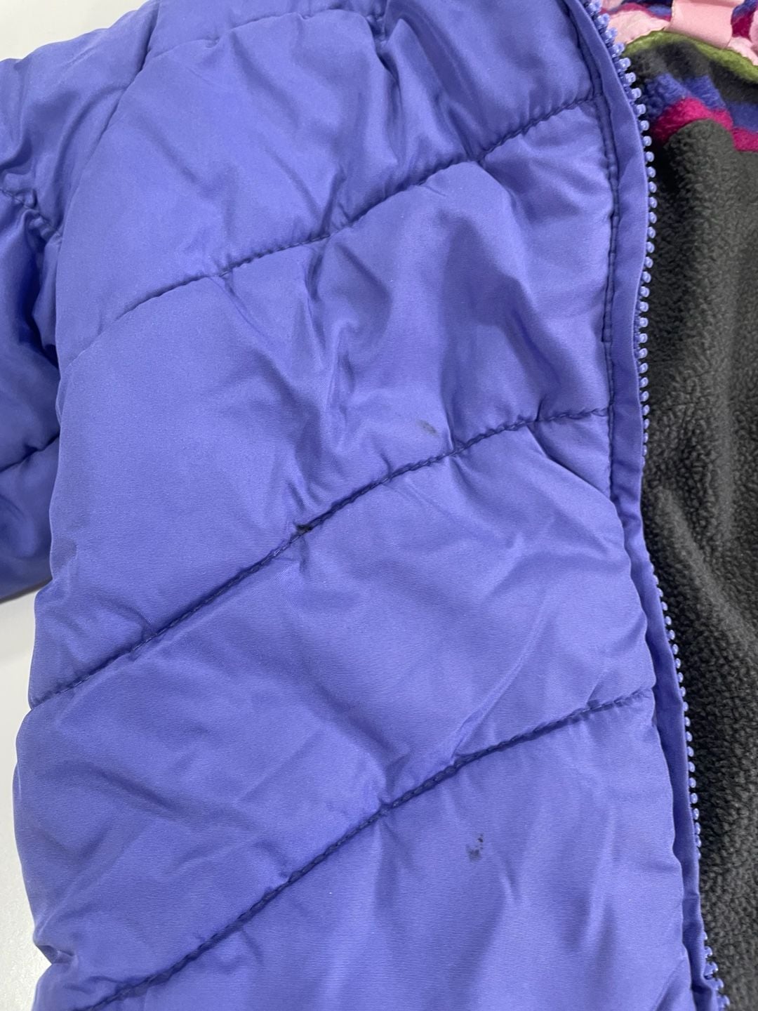 London Fog Winter Puffer Jacket Size 2T Purple Striped Fleece Hood 7
