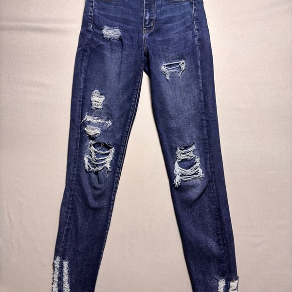 American Eagle Outfitters Next Level Stretch Dark Wash Ripped Skinny Jeans Size