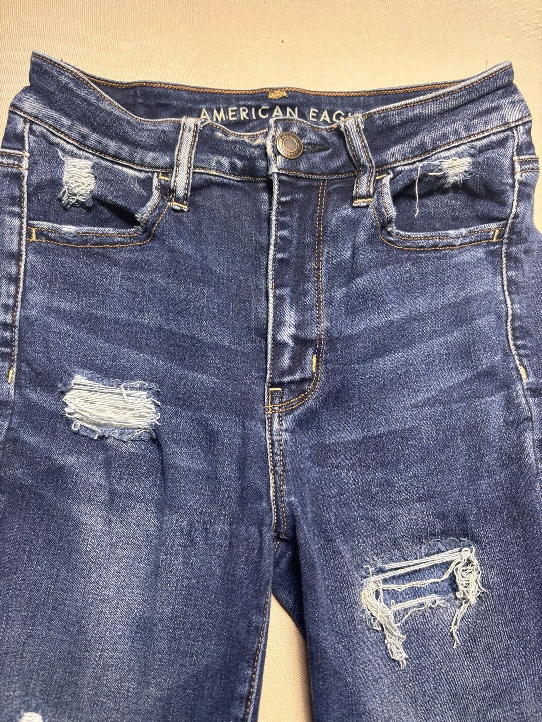 American Eagle Outfitters Next Level Stretch Dark Wash Ripped Skinny Jeans Size 6