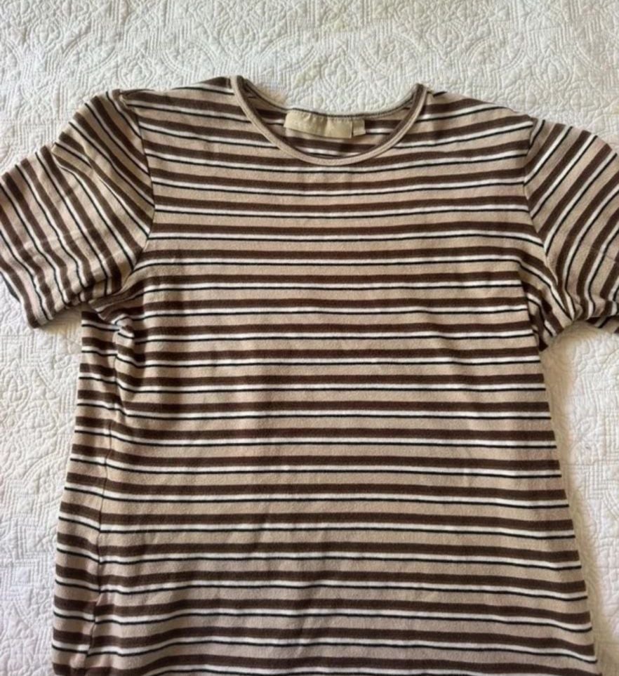 KappAhl Striped Short Sleeve T-Shirt Size 38/40 Brown Beige Y2K 2