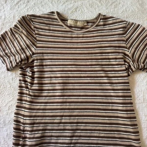 KappAhl Striped Short Sleeve T-Shirt Size 38/40 Brown Beige Y2K