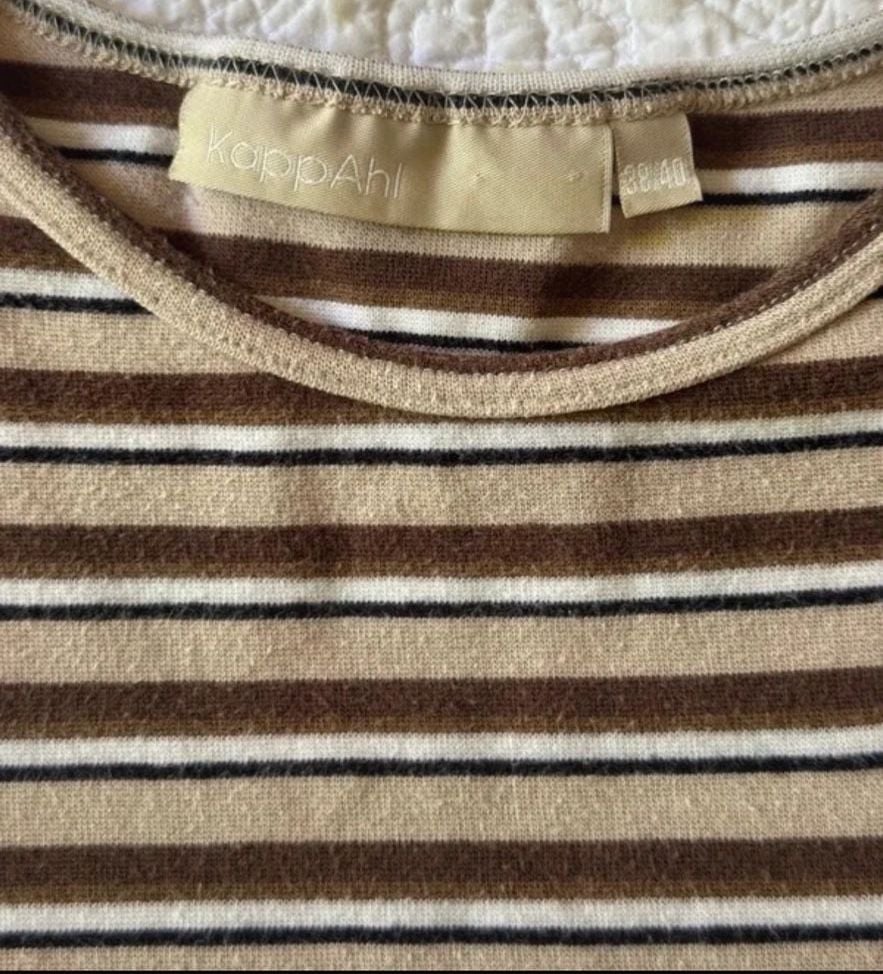 KappAhl Striped Short Sleeve T-Shirt Size 38/40 Brown Beige Y2K 3