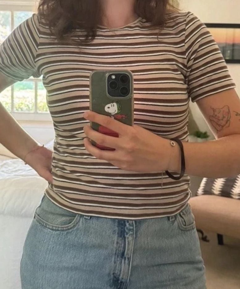 KappAhl Striped Short Sleeve T-Shirt Size 38/40 Brown Beige Y2K 4