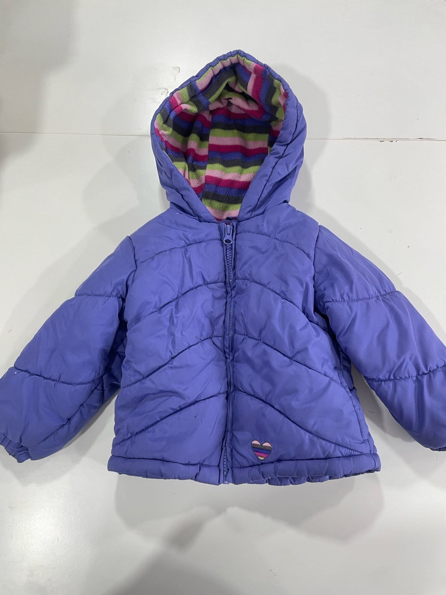 London Fog Winter Puffer Jacket Size 2T Purple Striped Fleece Hood 2