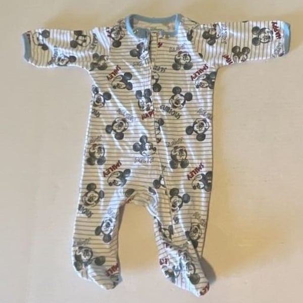 Disney Baby Mickey Mouse Footed Sleeper 0/3M Striped Zip Coverall