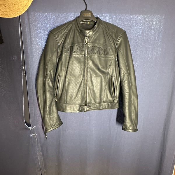 Harley Davidson Leather Motorcycle Jacket Size XL W Black Perforated