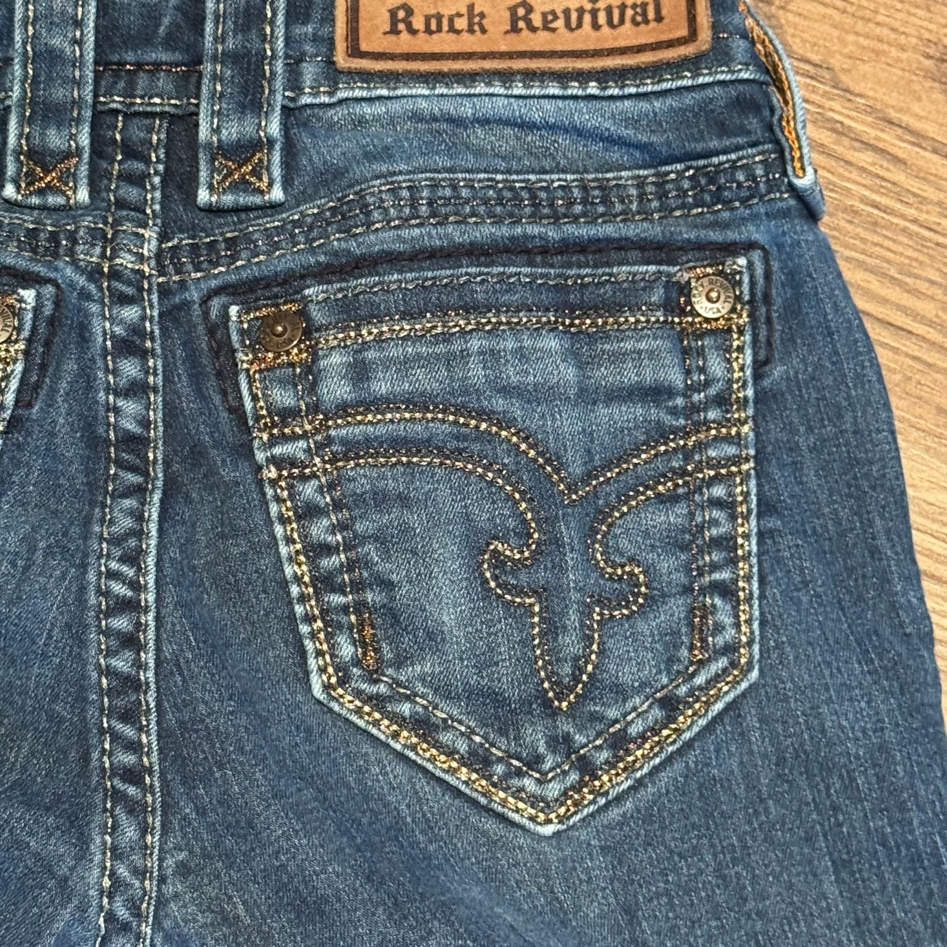 Rock Revival Sherry Straight Jeans Women’s 24 Dark Wash Embroidered Y2K Western 7
