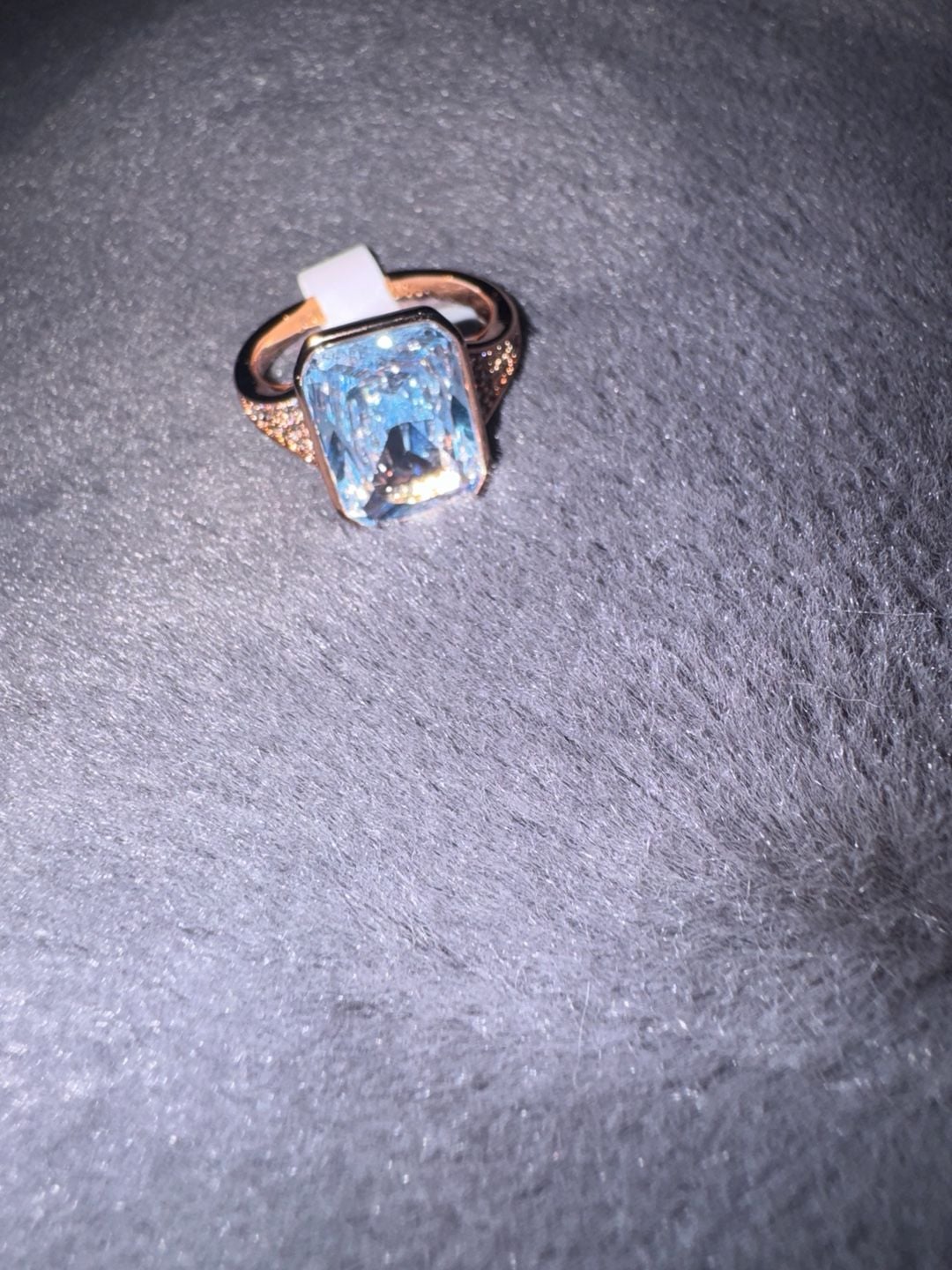 Bomb Party Ring Size 9 Rose Gold Tone Emerald Cut Light Blue Stone 2