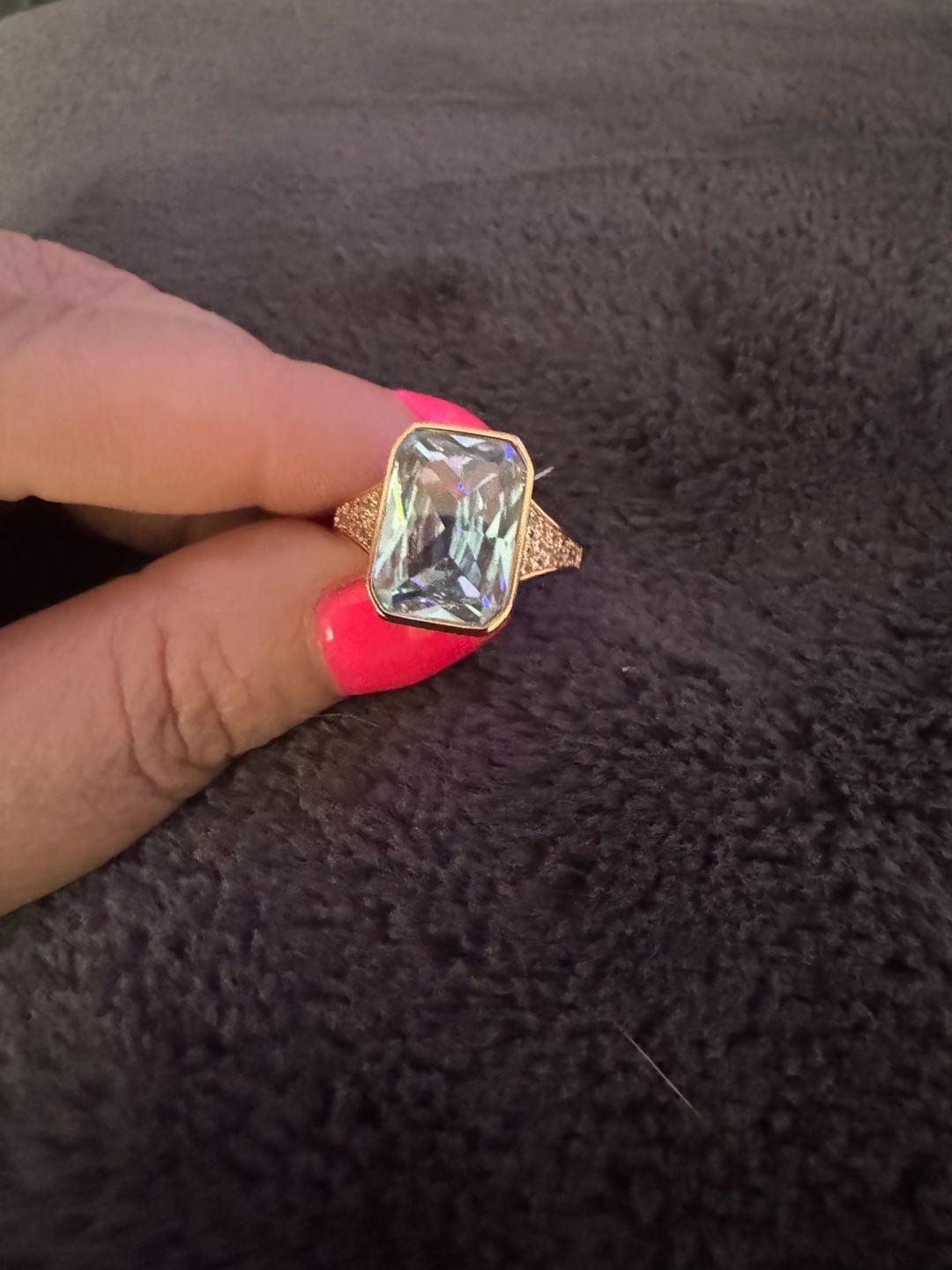 Bomb Party Ring Size 9 Rose Gold Tone Emerald Cut Light Blue Stone 3