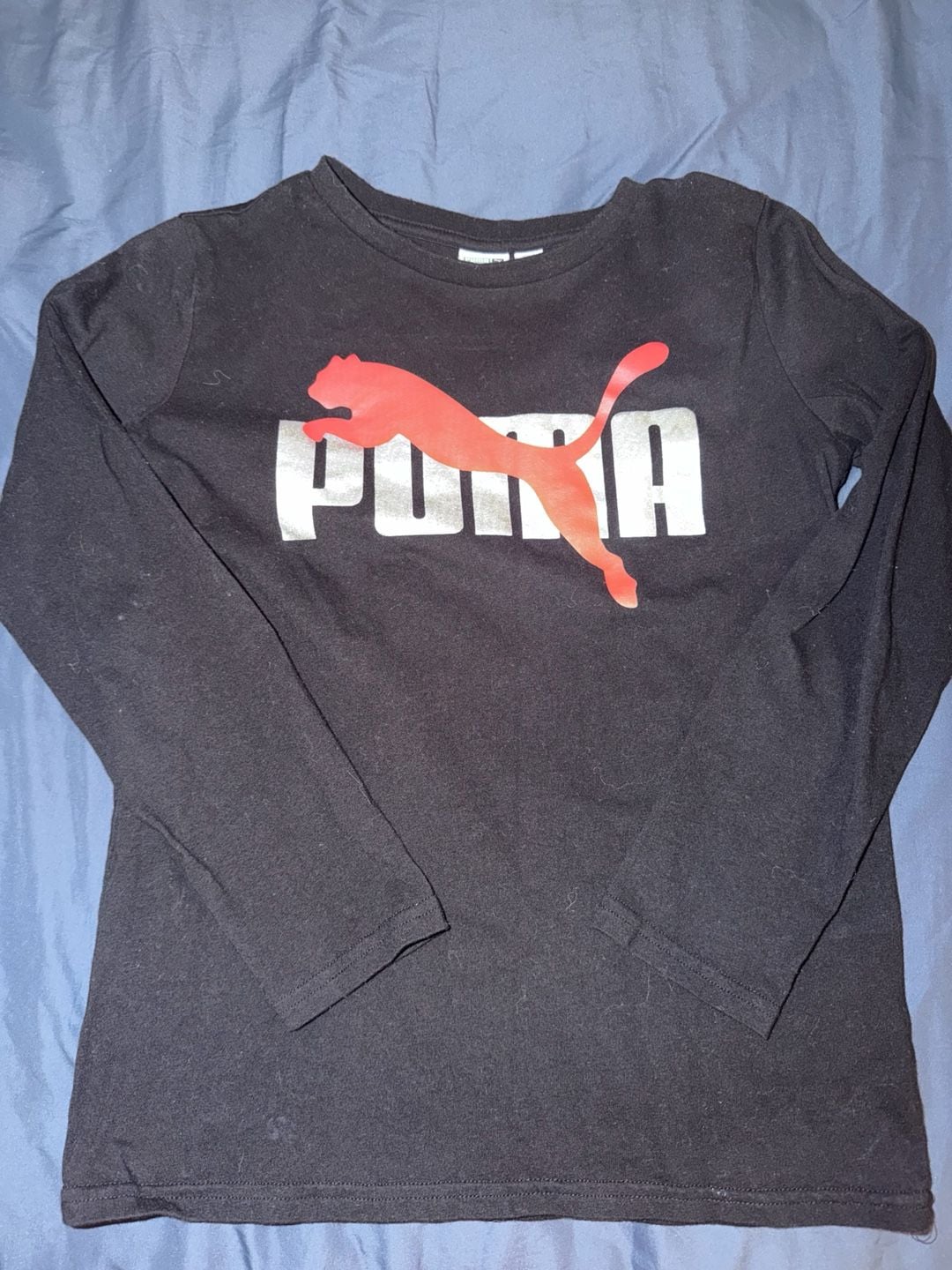 Puma Long Sleeve T-Shirt Size M 10/12 Black Red Logo 2