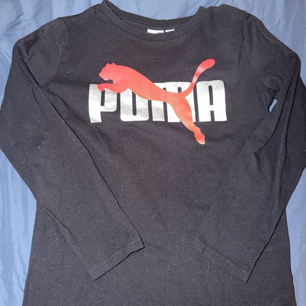 Puma Long Sleeve T-Shirt Size M 10/12 Black Red Logo