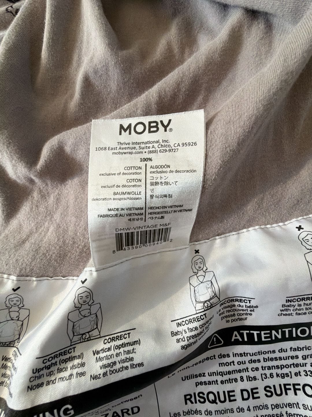 Disney Baby Moby Wrap Carrier Vintage Mickey & Friends Grey Cotton 2