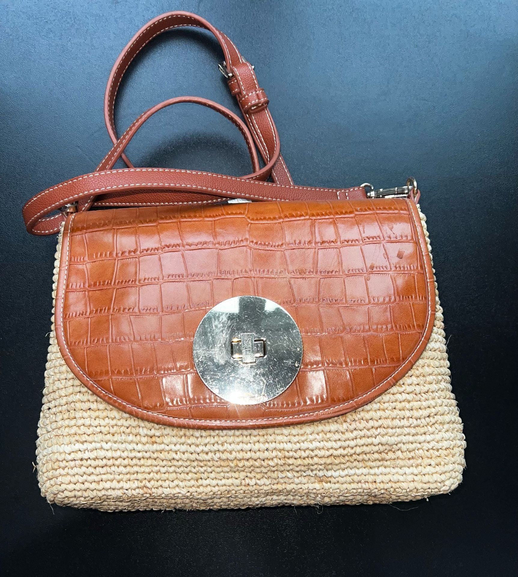 NWOT Steve Madden Straw And Croc Embossed Crossbody Bag 2