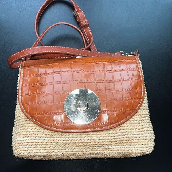 NWOT Steve Madden Straw And Croc Embossed Crossbody Bag
