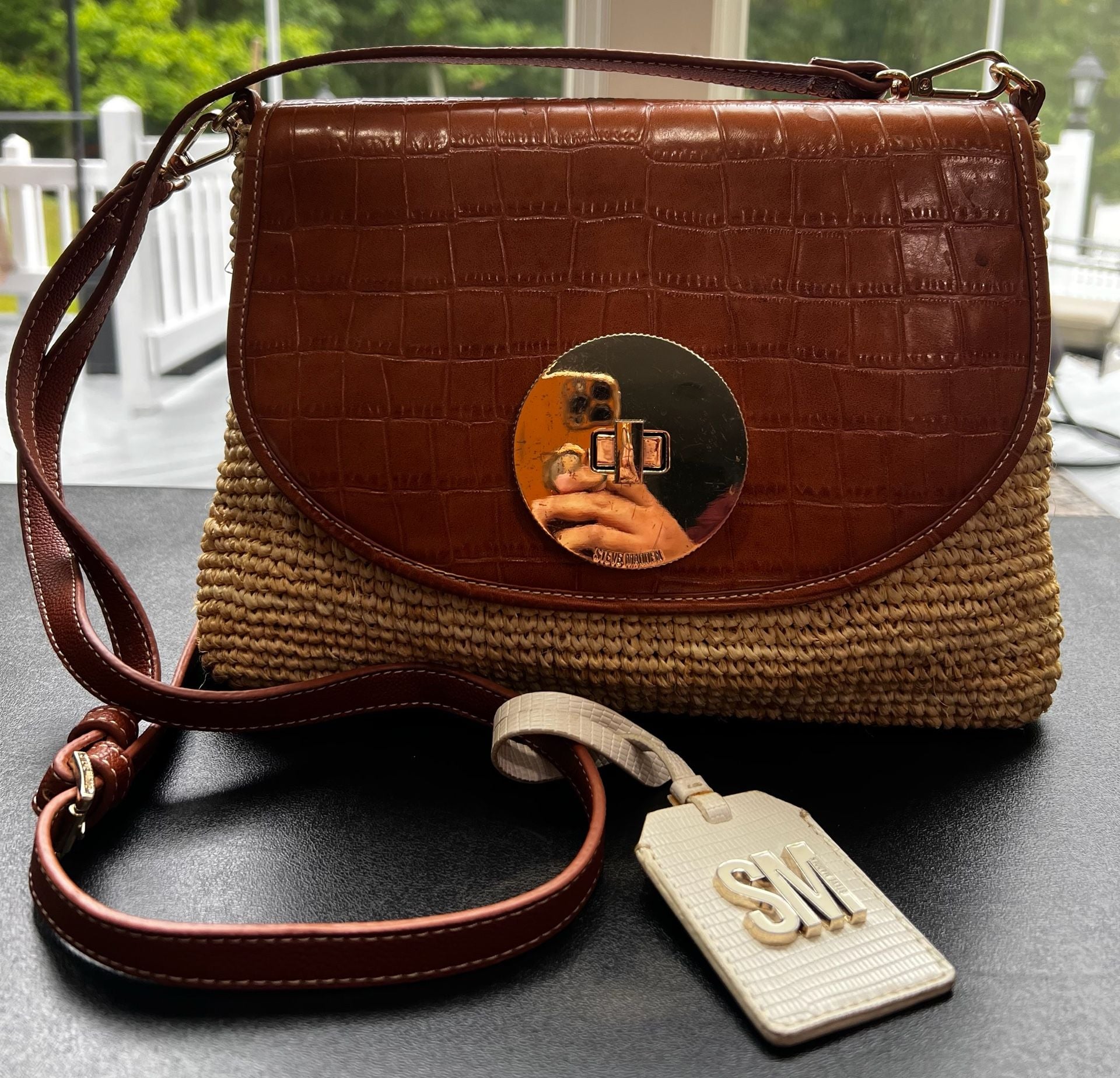 NWOT Steve Madden Straw And Croc Embossed Crossbody Bag 3