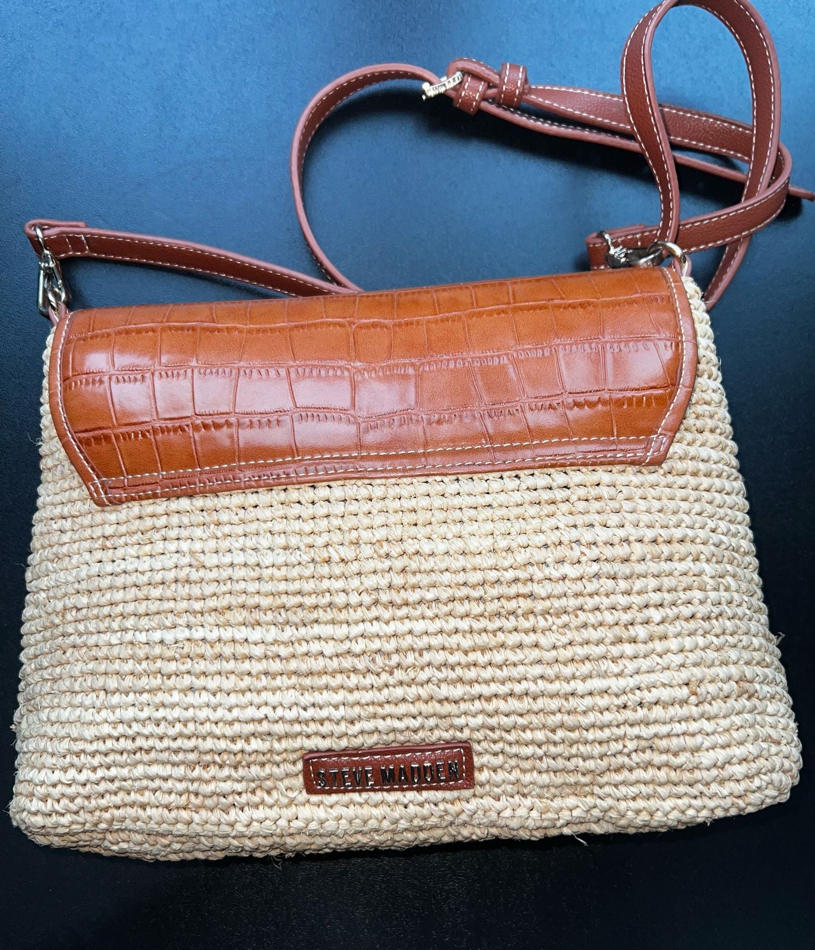NWOT Steve Madden Straw And Croc Embossed Crossbody Bag 4