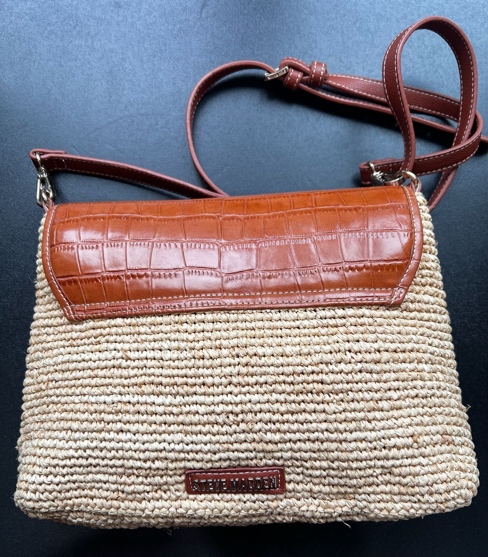 NWOT Steve Madden Straw And Croc Embossed Crossbody Bag 6