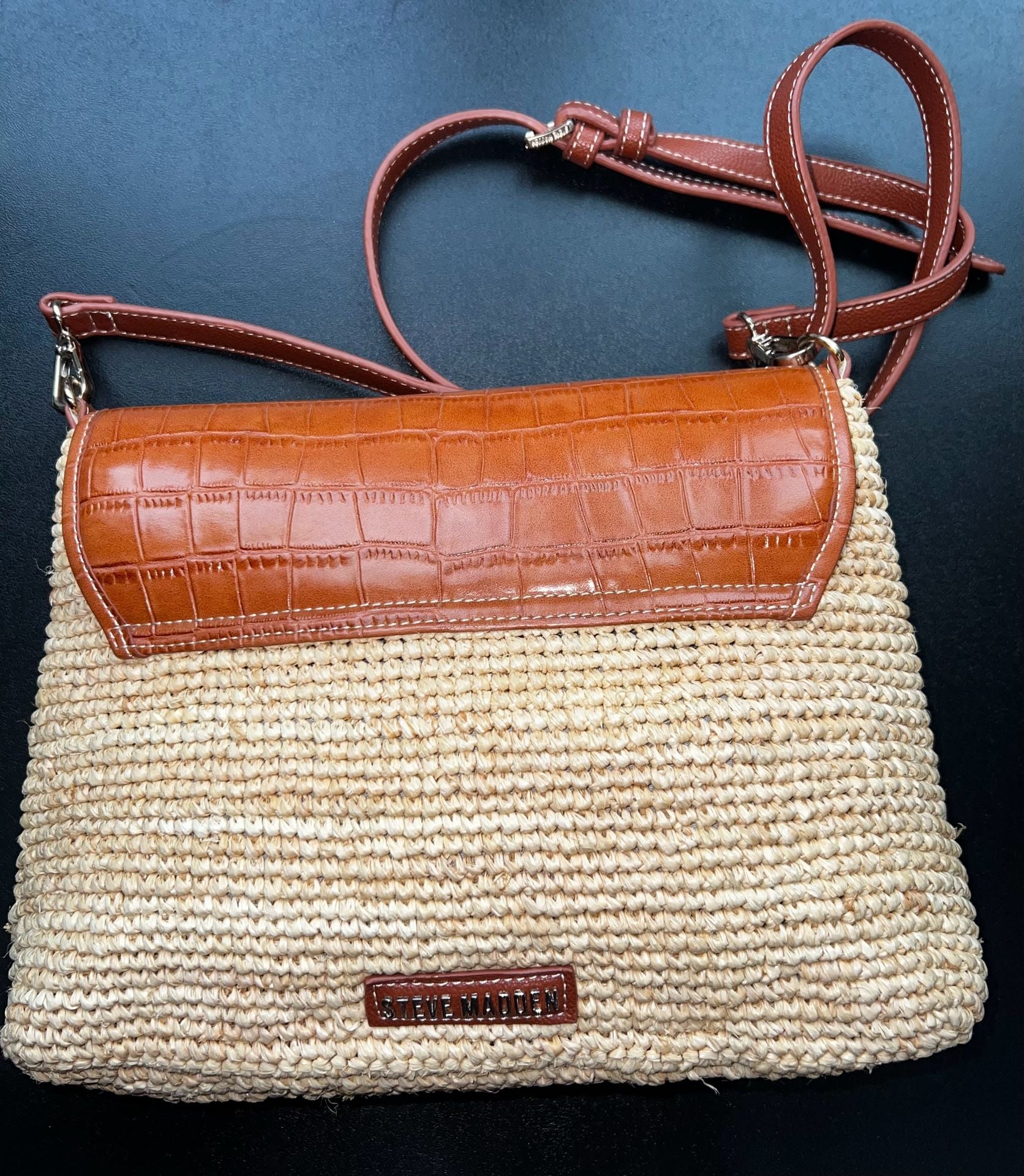 NWOT Steve Madden Straw And Croc Embossed Crossbody Bag 7