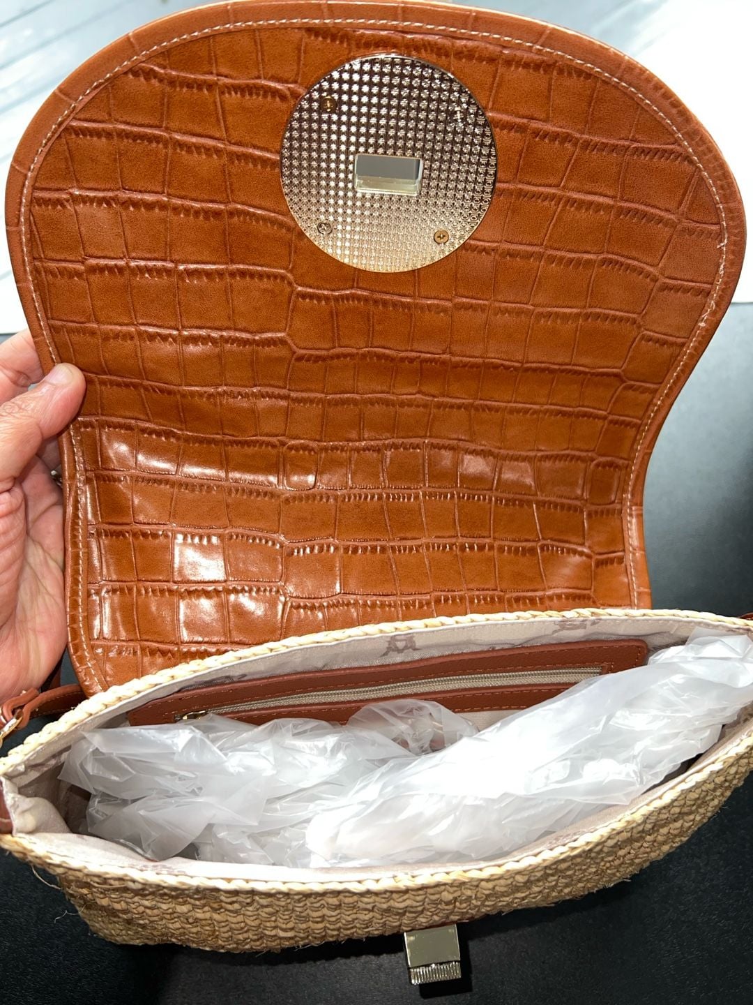 NWOT Steve Madden Straw And Croc Embossed Crossbody Bag 8