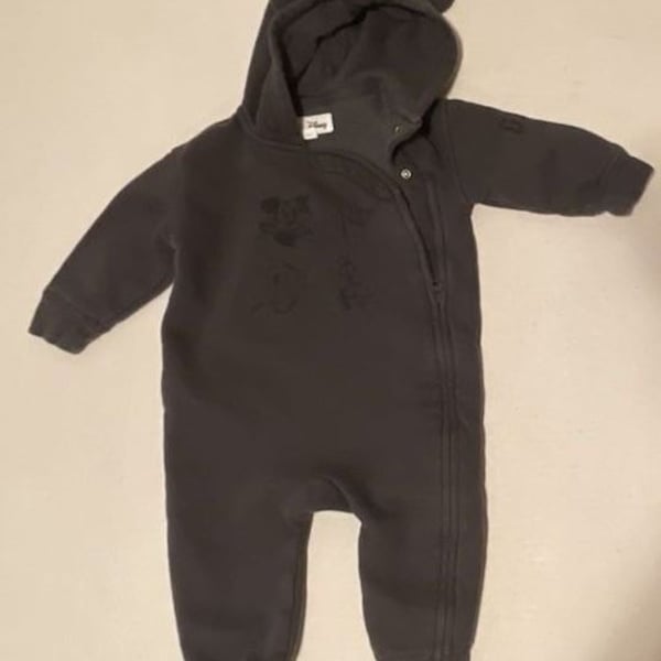 Baby Gap Disney Mickey Mouse Fleece One-Piece Size 0-6M Charcoal
