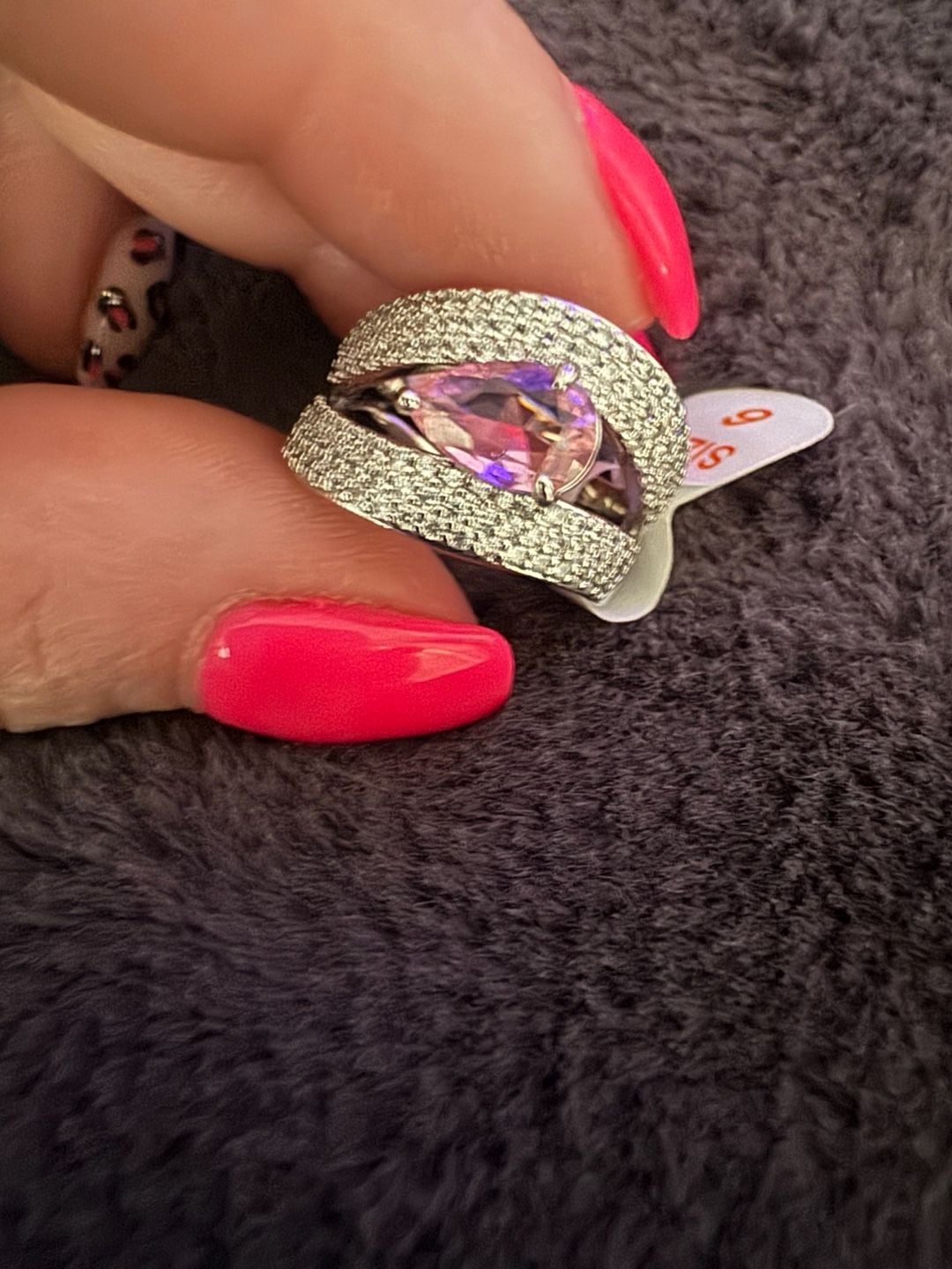 Bomb Party Ring Size 6 Pink Stone Pavé Silver-Tone 2